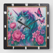 Farbenfrohe Einhornblume Quadratische Wanduhr (Vorderseite)
