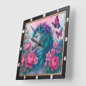 Farbenfrohe Einhornblume Quadratische Wanduhr (Winkel)