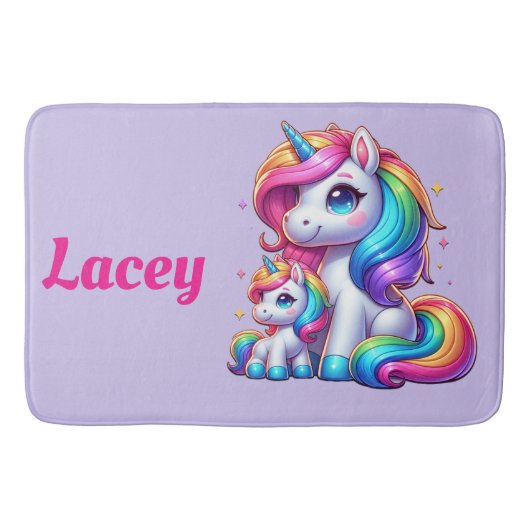 Farbenfrohe Einhörner, Mit Monogramm mit Namen | Badematte (Vorderseite)