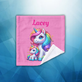 Farbenfrohe Einhörner, Mit Monogramm mit Namen | Waschlappen