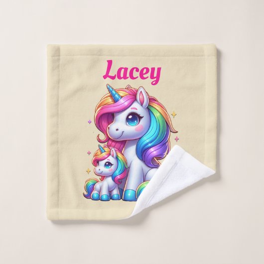 Farbenfrohe Einhörner, Mit Monogramm mit Namen | Waschlappen (Waschlappen)
