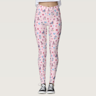 Farbenfrohe Einhörner, rosa Mond, Herzen auf hellr Leggings