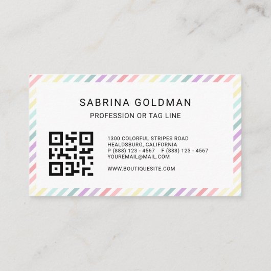 Farbenfrohe Einhornfarben Pastellfarben QR CODE Visitenkarte (Rückseite)