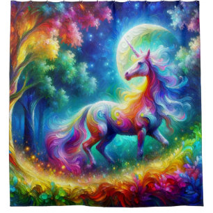 Farbenfrohe Einhornkunst Duschvorhang