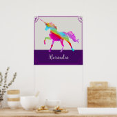 Farbenfrohe Einhornname Personalisiert Poster (Küche)