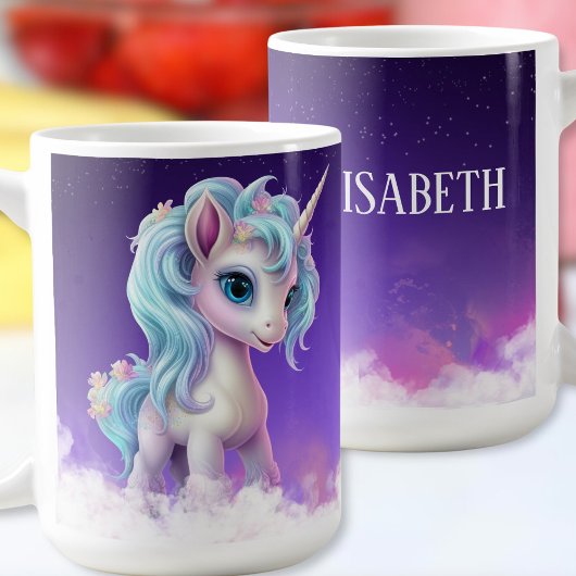 Farbenfrohe Einhornname Tasse