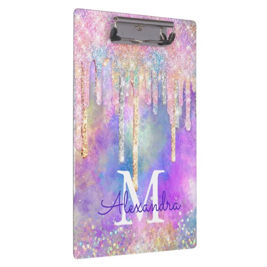 Farbenfrohe Einhorntropfmonogramm für Glitzer Klemmbrett (Rechts)