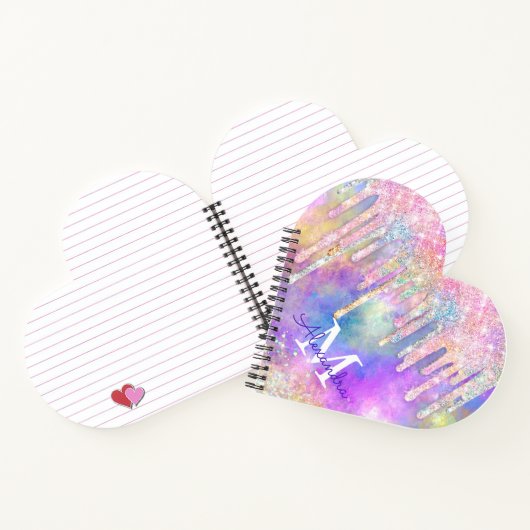 Farbenfrohe Einhorntropfmonogramm für Glitzer Notizblock (Innenseite)