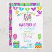 Farbenfrohe Einladung von Slime Kindergeburtstag (Vorne/Hinten)