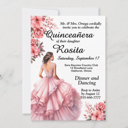 Farbenfrohe Einladung zu Quinceanera (Vorderseite)