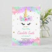 Farbenfrohe Einladung zum Einhorn (Stehend Vorderseite)