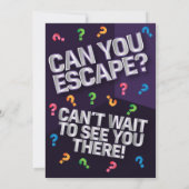 Farbenfrohe Einladung zum Escape Room (Rückseite)