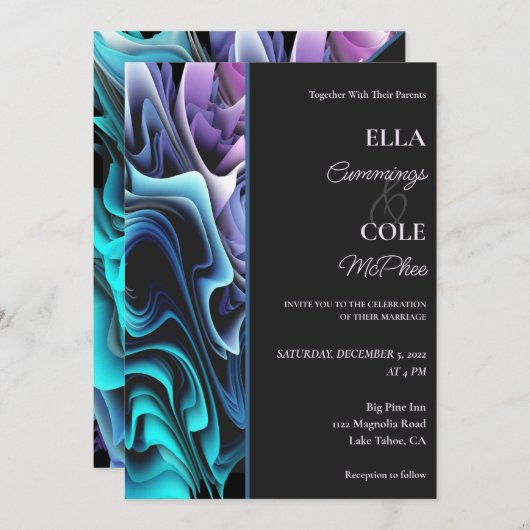 Farbenfrohe Einladung zur Hochzeit (Vorne/Hinten)