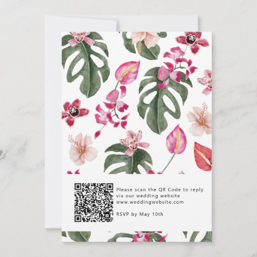 Farbenfrohe Einladung zur Tropischen Hochzeit (Rückseite)