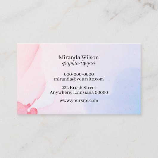 Farbenfrohe, einzigartige rosa Aquarellfarben-Desi Visitenkarte (Rückseite)