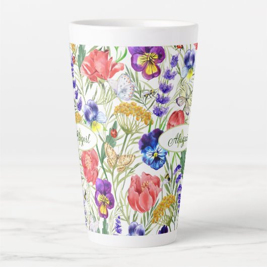 Farbenfrohe Einzigartige Wasserfarbe Wilde Blume B Milchtasse (Vorderseite)