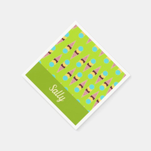 Farbenfrohe Eiscreme auf Grün Serviette (Ecke)