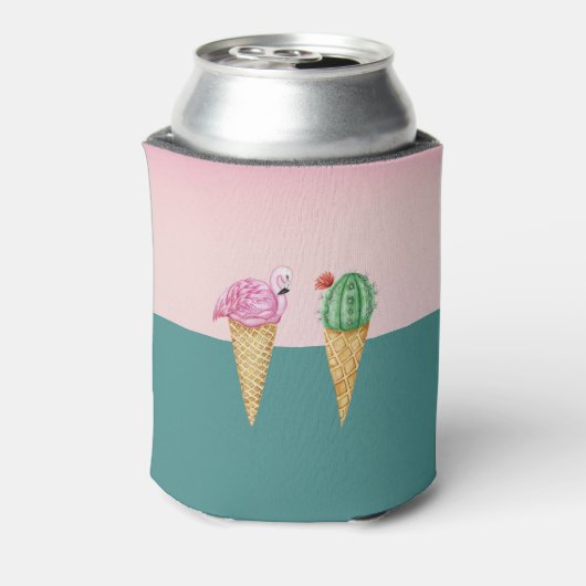 Farbenfrohe Eiscreme Cones Cactus Pink Flamingos Dosenkühler (Kanne Rückseite)