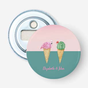 Farbenfrohe Eiscreme Cones Cactus Pink Flamingos Flaschenöffner