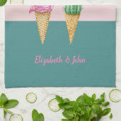 Farbenfrohe Eiscreme Cones Cactus Pink Flamingos Geschirrtuch (Gefaltet)