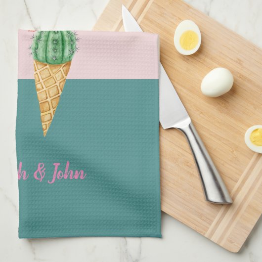 Farbenfrohe Eiscreme Cones Cactus Pink Flamingos Geschirrtuch (Viertel Falte)