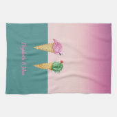 Farbenfrohe Eiscreme Cones Cactus Pink Flamingos Geschirrtuch (Horizontal)
