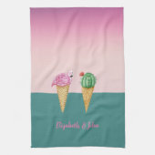 Farbenfrohe Eiscreme Cones Cactus Pink Flamingos Geschirrtuch (Vertikal)