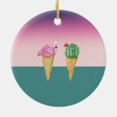 Farbenfrohe Eiscreme Cones Cactus Pink Flamingos Keramik Ornament (Hinten)