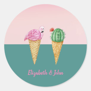 Farbenfrohe Eiscreme Cones Cactus Pink Flamingos Runder Aufkleber