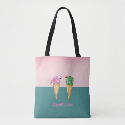 Farbenfrohe Eiscreme Cones Cactus Pink Flamingos Tasche (Vorderseite)