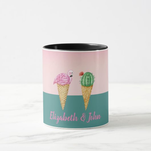 Farbenfrohe Eiscreme Cones Cactus Pink Flamingos Tasse (Zentrum)