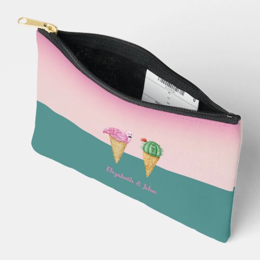 Farbenfrohe Eiscreme Cones Cactus Pink Flamingos Zubehörtasche (Offen)