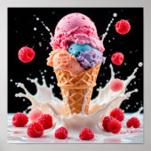 Farbenfrohe Eiscreme-Kone mit Splash Milk Poster (Vorne)