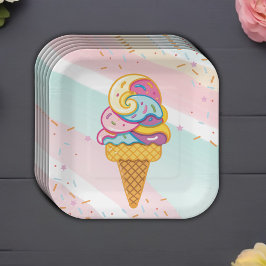 Farbenfrohe Eiscreme Scoop Sprinkles Babydusche Pappteller