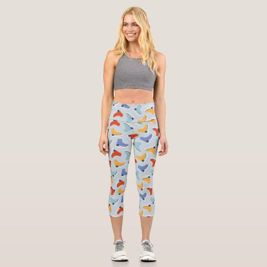 Farbenfrohe Eiszeit Skate Wintermuster Capri Leggings (Vorderseite)