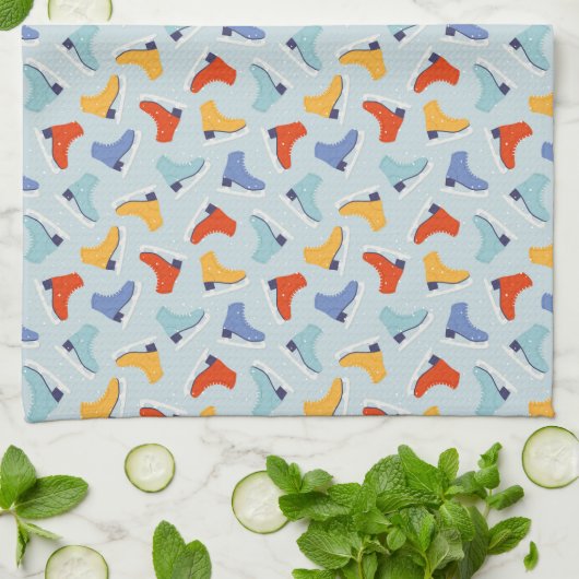 Farbenfrohe Eiszeit Skate Wintermuster Geschirrtuch (Gefaltet)