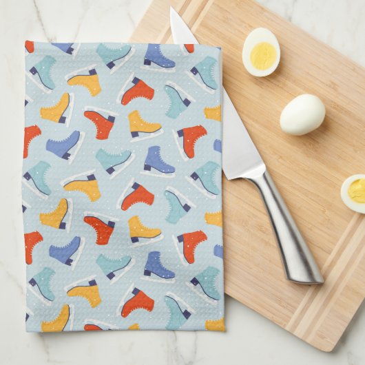 Farbenfrohe Eiszeit Skate Wintermuster Geschirrtuch (Viertel Falte)