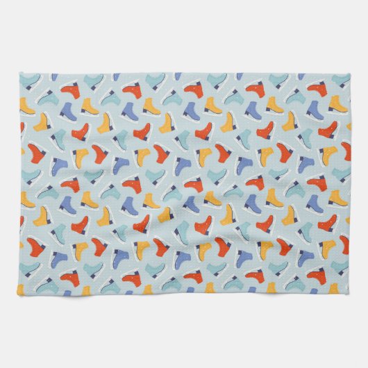 Farbenfrohe Eiszeit Skate Wintermuster Geschirrtuch (Horizontal)