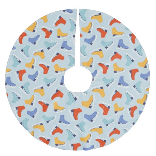 Farbenfrohe Eiszeit Skate Wintermuster Polyester Weihnachtsbaumdecke (Vorderseite)