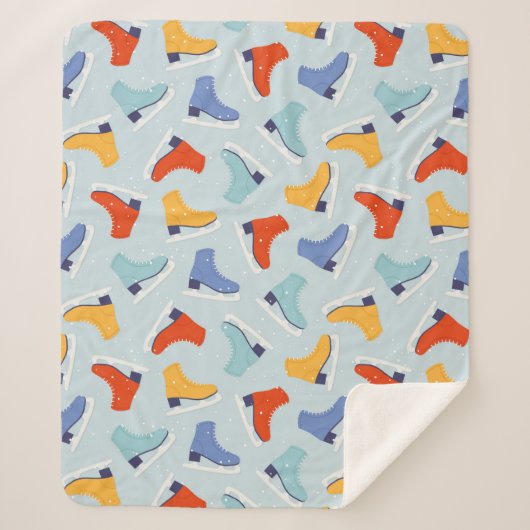 Farbenfrohe Eiszeit Skate Wintermuster Sherpadecke (Vorderseite)