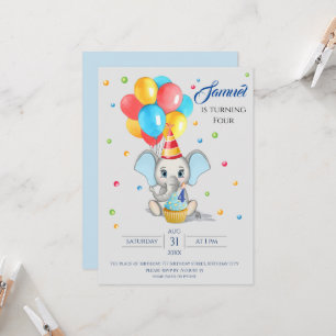 Farbenfrohe Elefant Cartoon Kindergeburtstag Einla Einladung