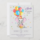 Farbenfrohe Elefant Cartoon Kindergeburtstag Einla Einladung (Vorderseite)