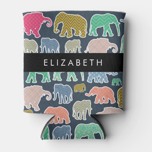 Farbenfrohe Elefanten, Elefantenmuster, Ihr Name Dosenkühler (Vorderseite)