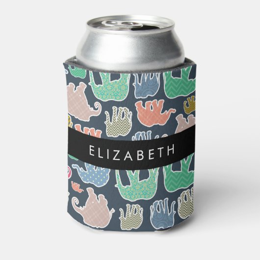 Farbenfrohe Elefanten, Elefantenmuster, Ihr Name Dosenkühler (Kanne Rückseite)
