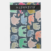 Farbenfrohe Elefanten, Elefantenmuster, Ihr Name Geschirrtuch (Vertikal)