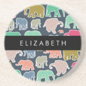 Farbenfrohe Elefanten, Elefantenmuster, Ihr Name Getränkeuntersetzer (Vorne)