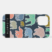 Farbenfrohe Elefanten, Elefantenmuster, Ihr Name iPhone Hülle (Rückseite (Horizontal))