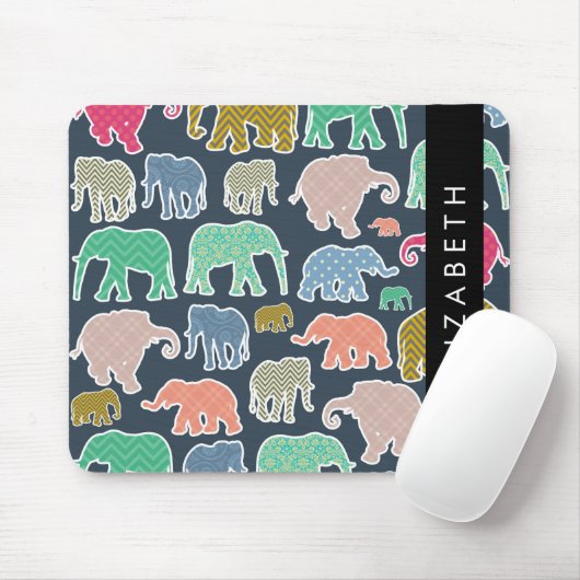 Farbenfrohe Elefanten, Elefantenmuster, Ihr Name Mousepad (Mit Mouse)