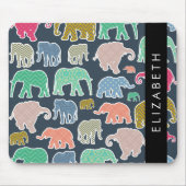 Farbenfrohe Elefanten, Elefantenmuster, Ihr Name Mousepad (Vorne)