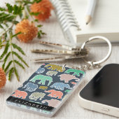 Farbenfrohe Elefanten, Elefantenmuster, Ihr Name Schlüsselanhänger (Vorderseite rechts)